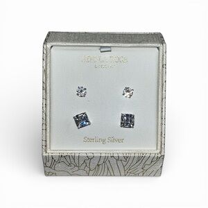 Sterling Silver Cubic Zirconia Stud Earring Set - Silver
